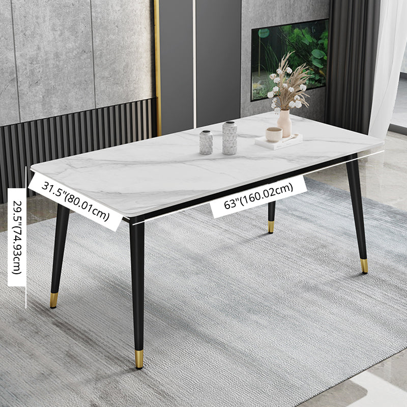 Minimalist Style Sintered Stone Dining Set with Traditional Height Table and 4 Black Legs Base