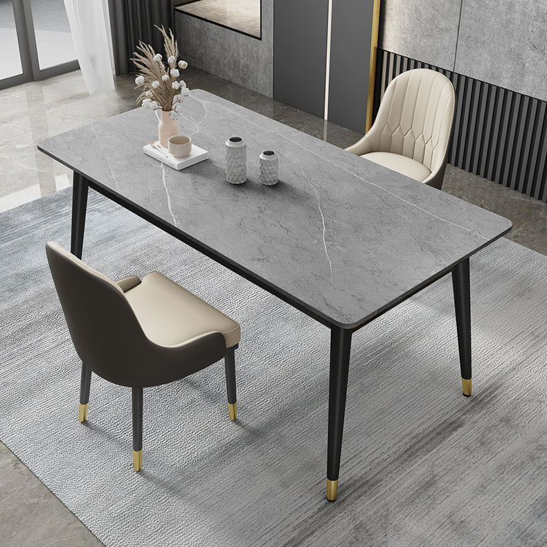 Minimalist Style Sintered Stone Dining Set with Traditional Height Table and 4 Black Legs Base