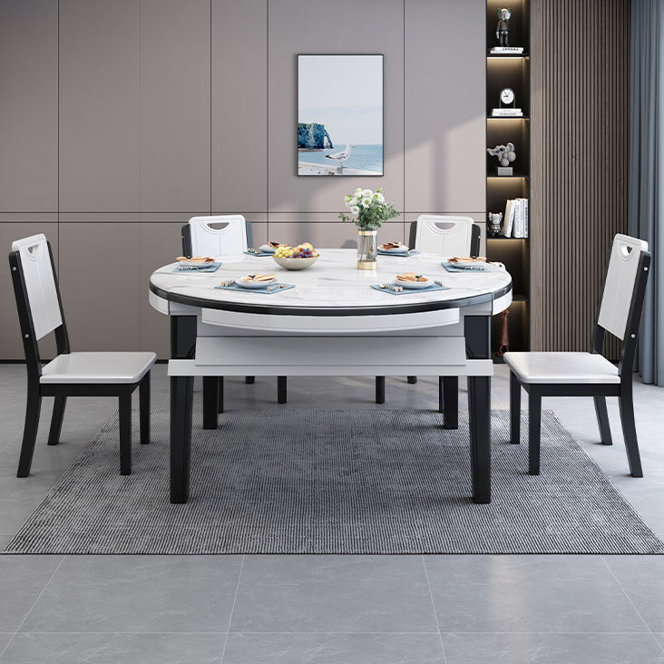 Modern Kitchen Dining Room Set with Sintered Stone Top and Black Base Dining Furniture Set