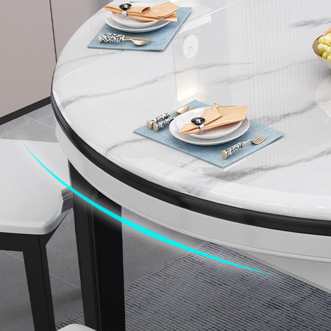 Modern Kitchen Dining Room Set with Sintered Stone Top and Black Base Dining Furniture Set