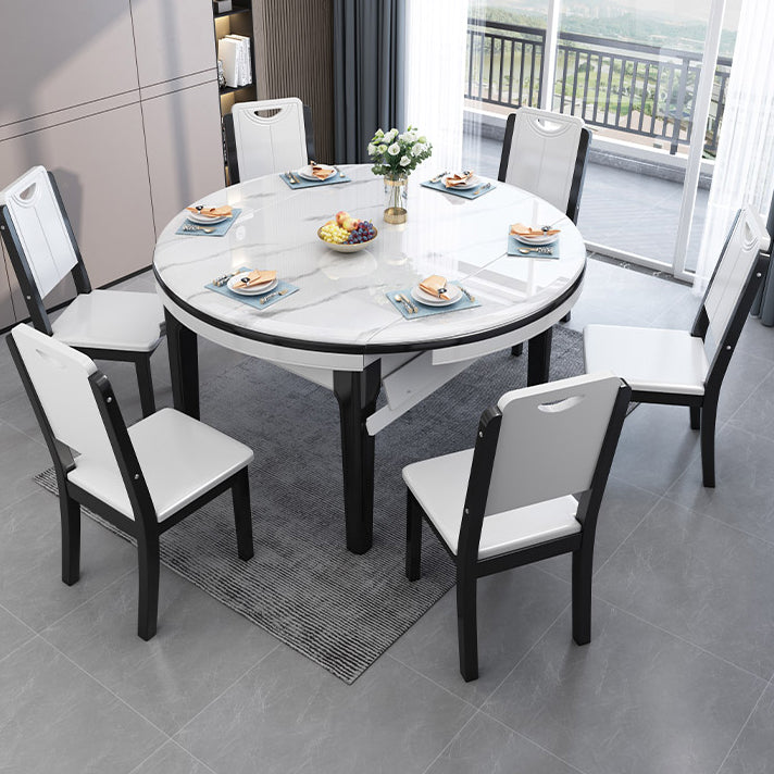 Modern Kitchen Dining Room Set with Sintered Stone Top and Black Base Dining Furniture Set