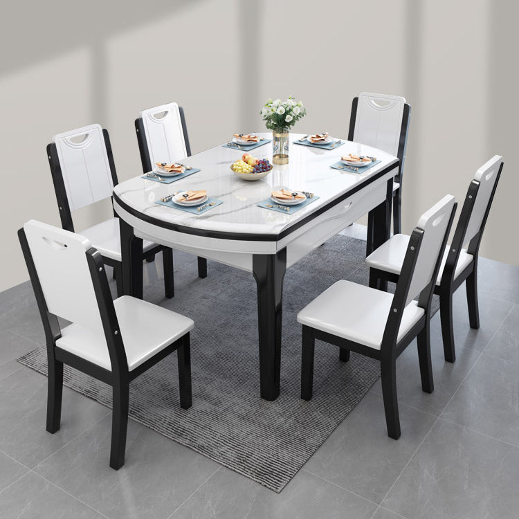 Modern Kitchen Dining Room Set with Sintered Stone Top and Black Base Dining Furniture Set