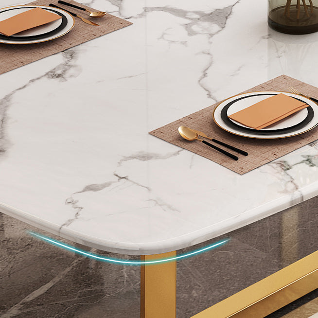 Nordic Dining Room Set Metal Frame Dining Table Rectangle White Slate Formal Dinette Set for Home