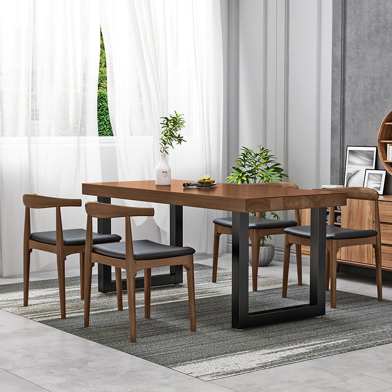 Industrial Style Wooden Dining Room Set with Rectangle Table and Metal Base Dining Table Furniture