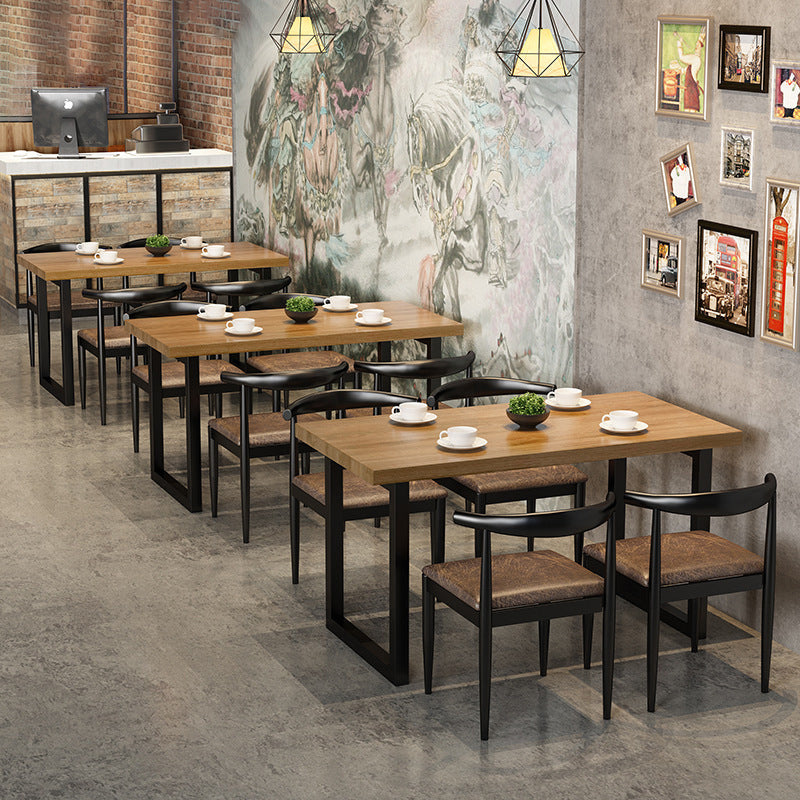 Industrial Wooden Dining Room Set with Rectangle Table and Black Legs Dining Table Furniture