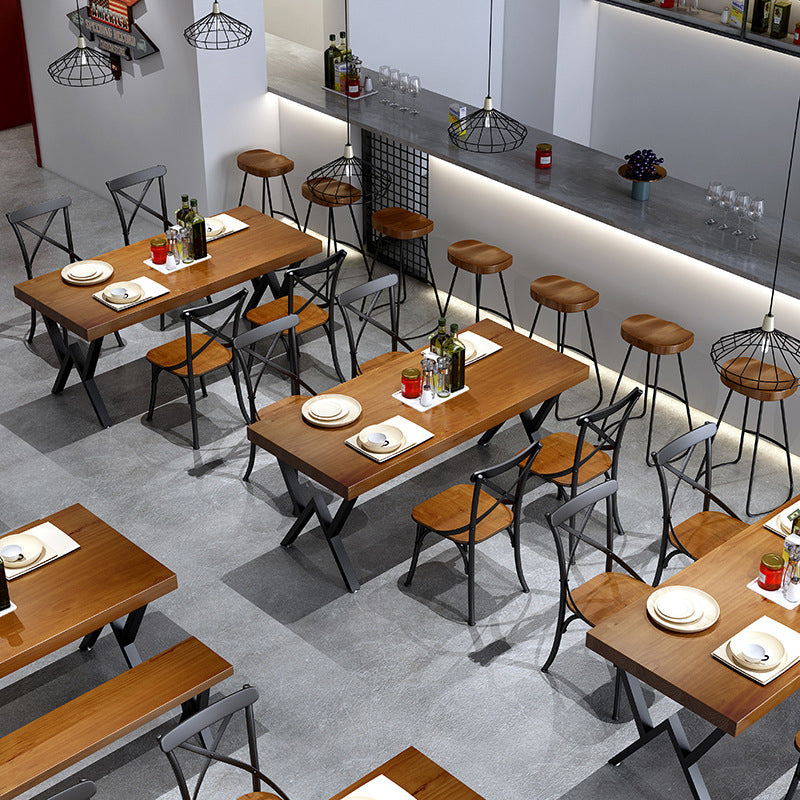 Industrial Wooden Dining Room Set with Rectangle Table and Black Legs Dining Table Furniture