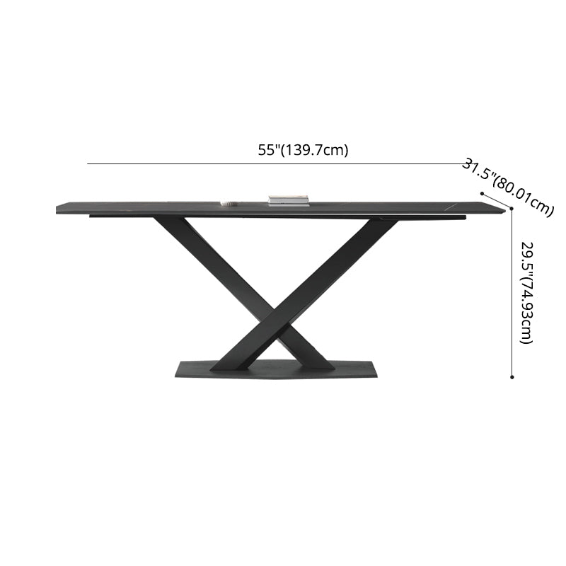Modern Sintered Stone Dining Room Set with Rectangle Top and Black Base Furniture