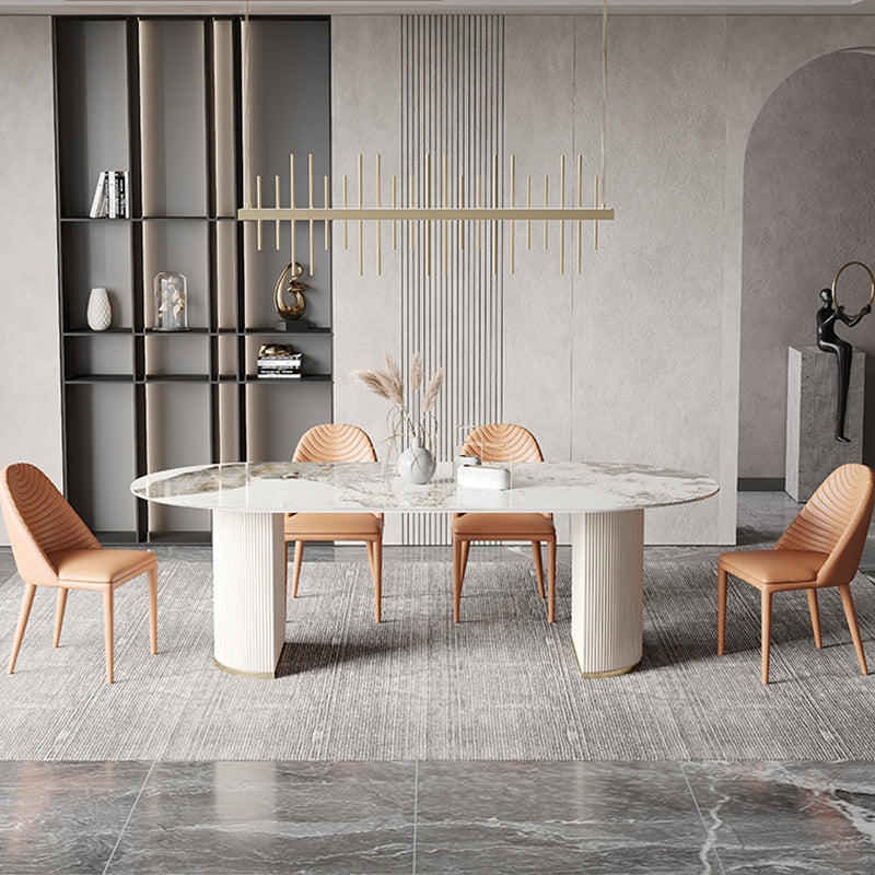 Modern Sintered Stone Dining Room Set with Rectangle Top and White Base Furniture