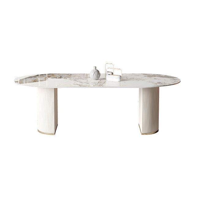 Modern Sintered Stone Dining Room Set with Rectangle Top and White Base Furniture