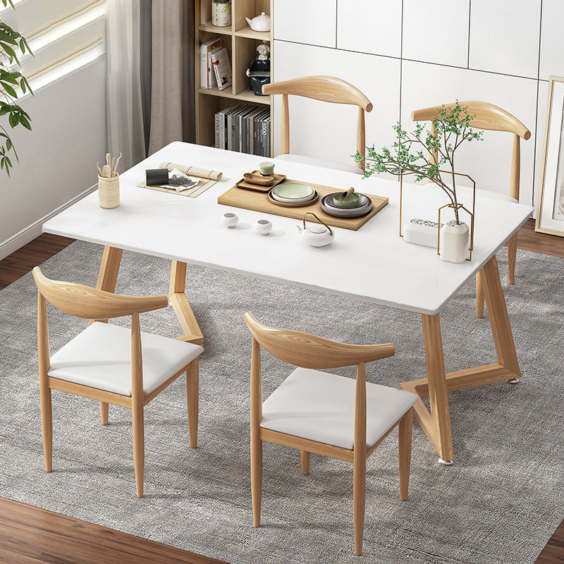 Minimalist Style Traditional Height Dining Set with Rectangle Shape Table and Double Pedestal Base