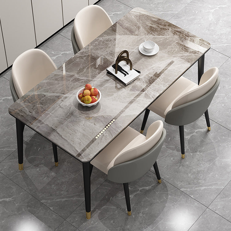 Dining Room Set Scandinavian Rectangular Dining Table with Black Four-leg Metal Base