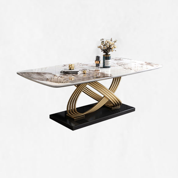 Modern Sintered Stone Dining Room Set with Rectangle Table and Metal Base Dining Table Furniture