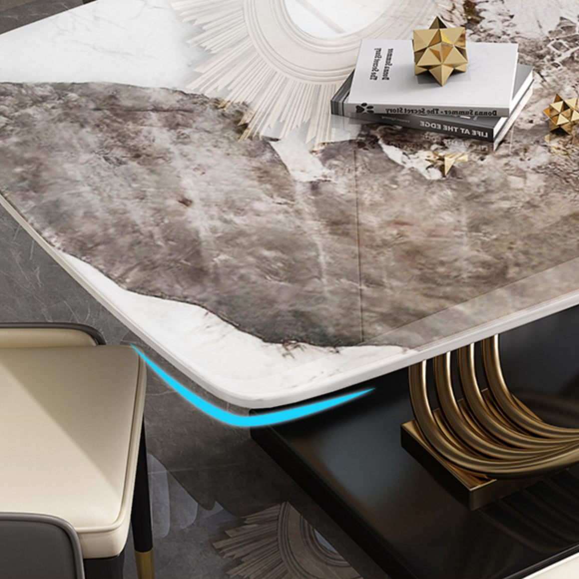 Modern Sintered Stone Dining Room Set with Rectangle Table and Metal Base Dining Table Furniture