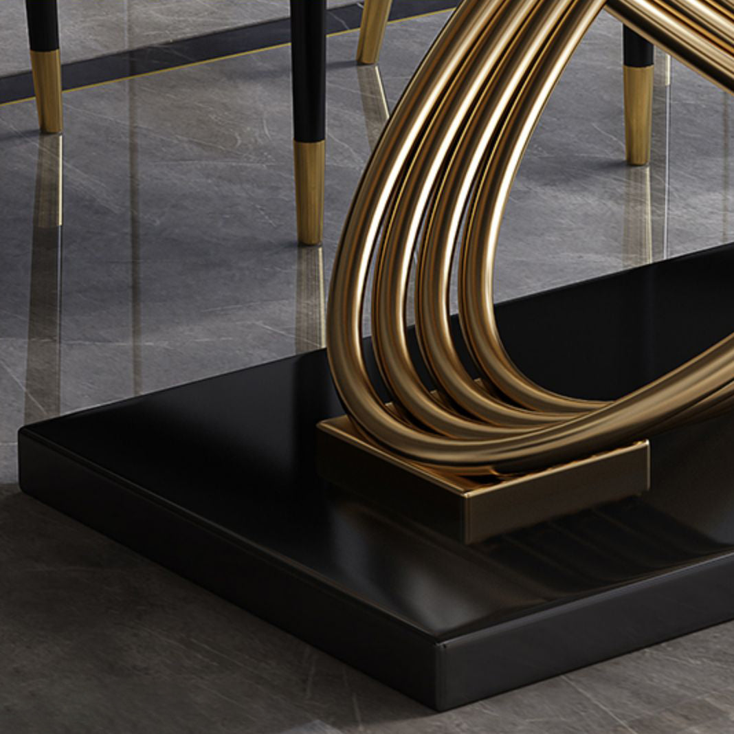 Modern Sintered Stone Dining Room Set with Rectangle Table and Metal Base Dining Table Furniture