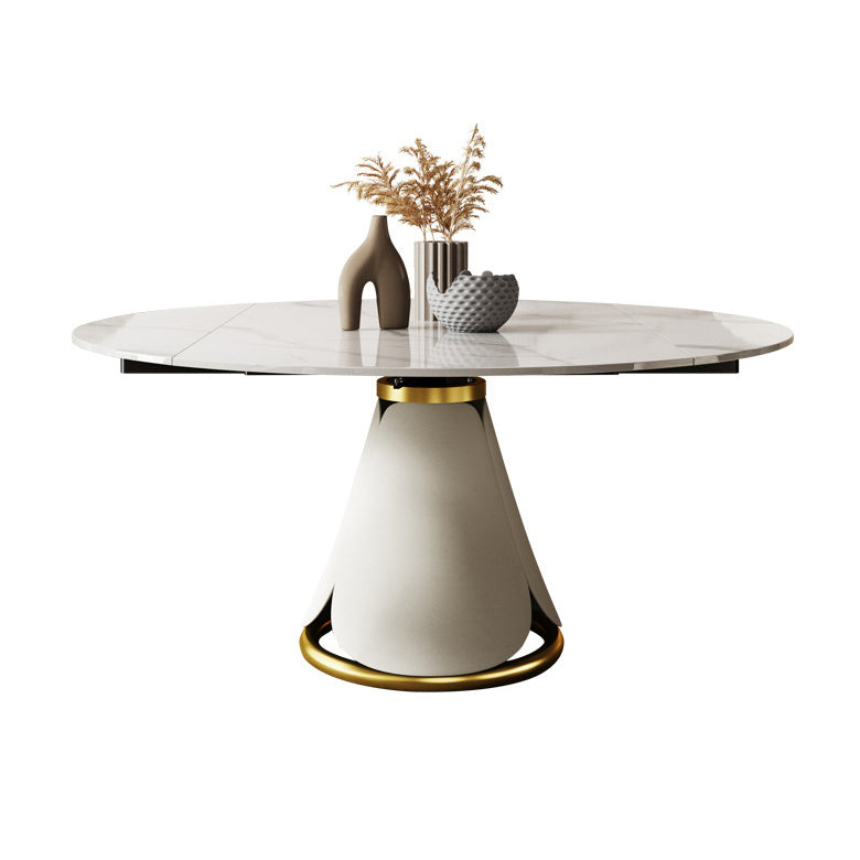 Modern Sintered Stone Dining Room Set with Round Top and White Base Furniture Set