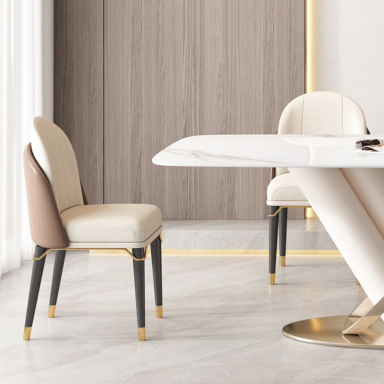 Contemporary Rectangle Shape Sintered Stone Top Dining Set Standard Kitchen Dining Set in White