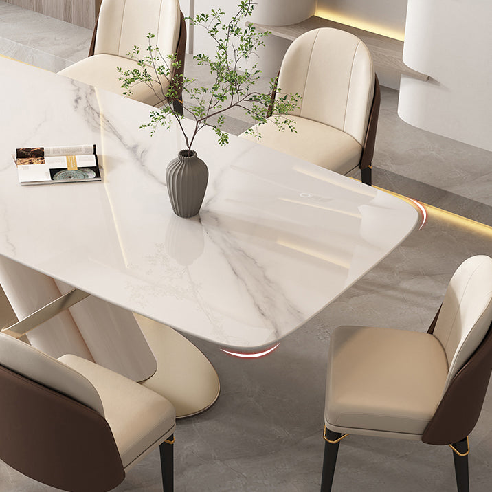 Contemporary Rectangle Shape Sintered Stone Top Dining Set Standard Kitchen Dining Set in White