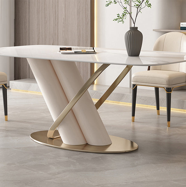 Contemporary Rectangle Shape Sintered Stone Top Dining Set Standard Kitchen Dining Set in White