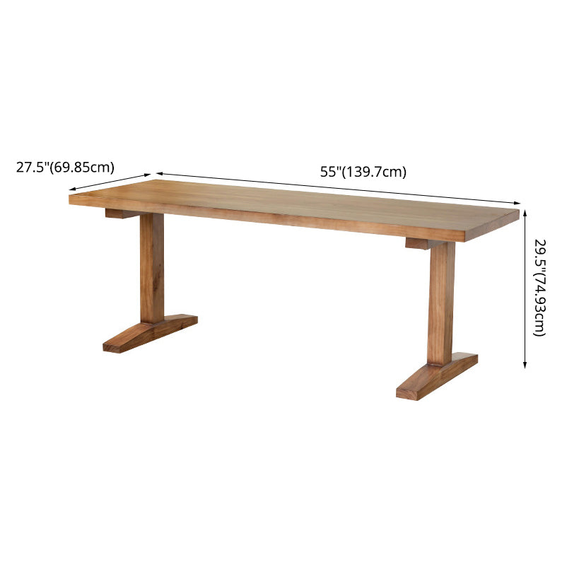 Minimalist Style Solid Wood Dining Set with Fixed Table and Double Pedestal Base