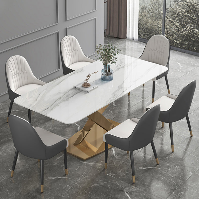Modern Sintered Stone Dining Room Set with Rectangle Top and Gold Base Furniture Set
