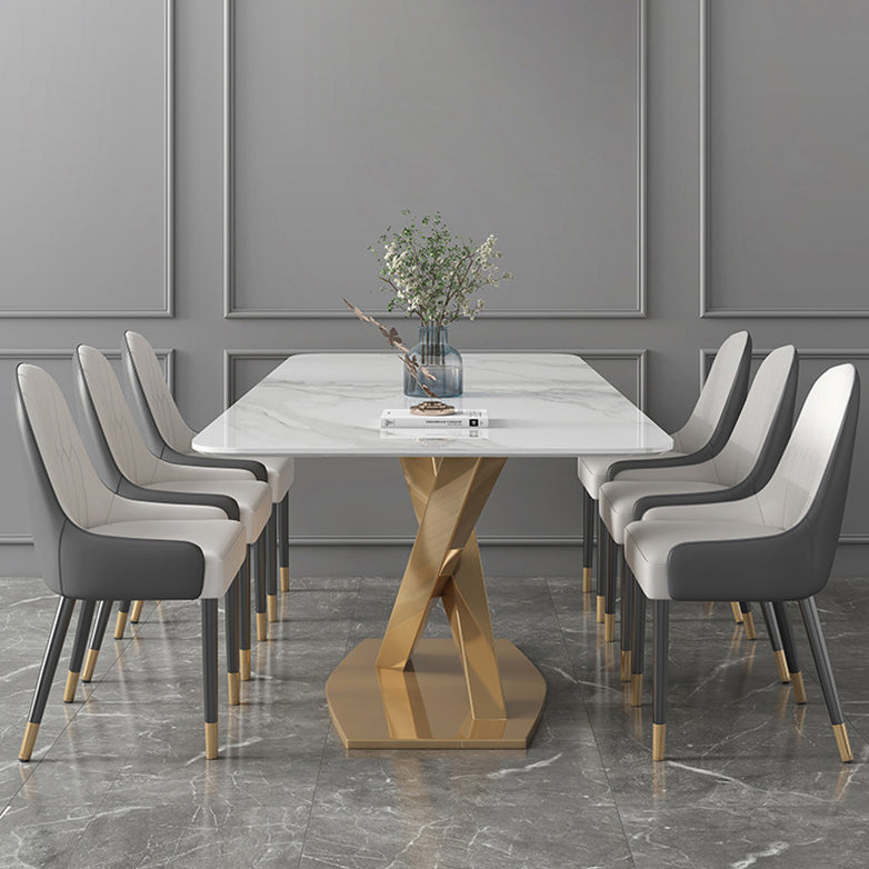 Modern Sintered Stone Dining Room Set with Rectangle Top and Gold Base Furniture Set