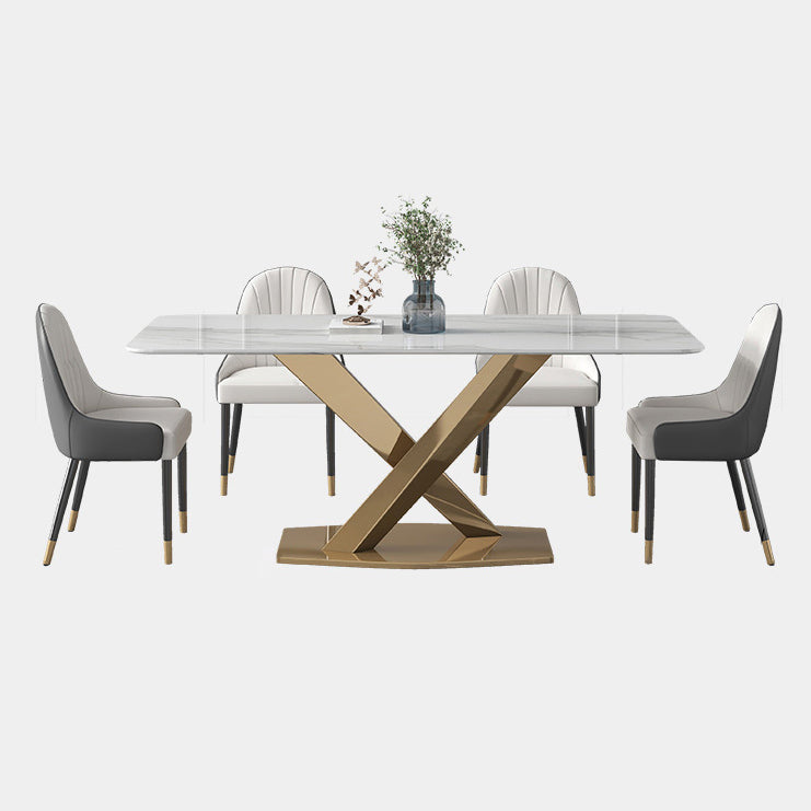 Modern Sintered Stone Dining Room Set with Rectangle Top and Gold Base Furniture Set