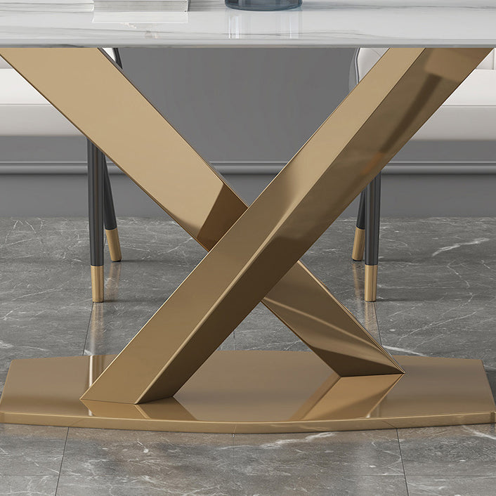 Modern Sintered Stone Dining Room Set with Rectangle Top and Gold Base Furniture Set