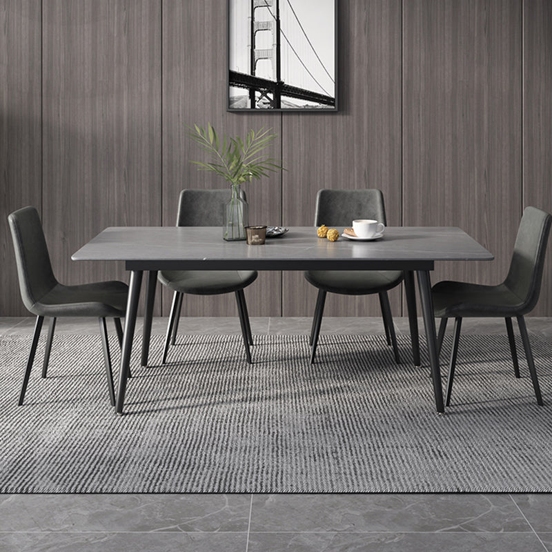 Contemporary Style Sintered Stone Dining Set with Traditional Height Table and Black Leg Base