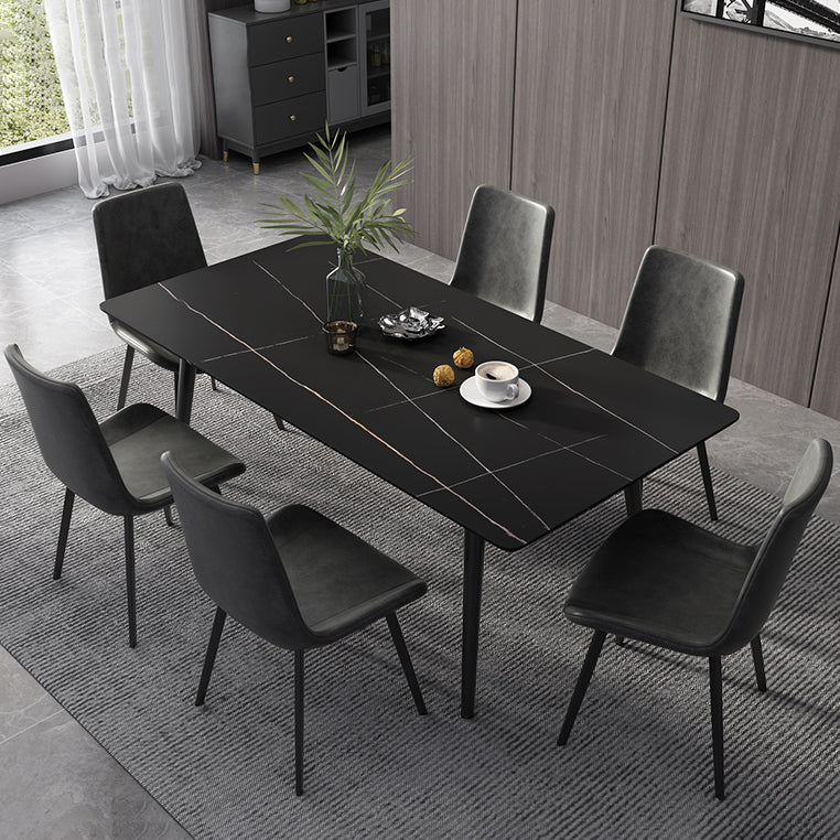 Contemporary Style Sintered Stone Dining Set with Traditional Height Table and Black Leg Base