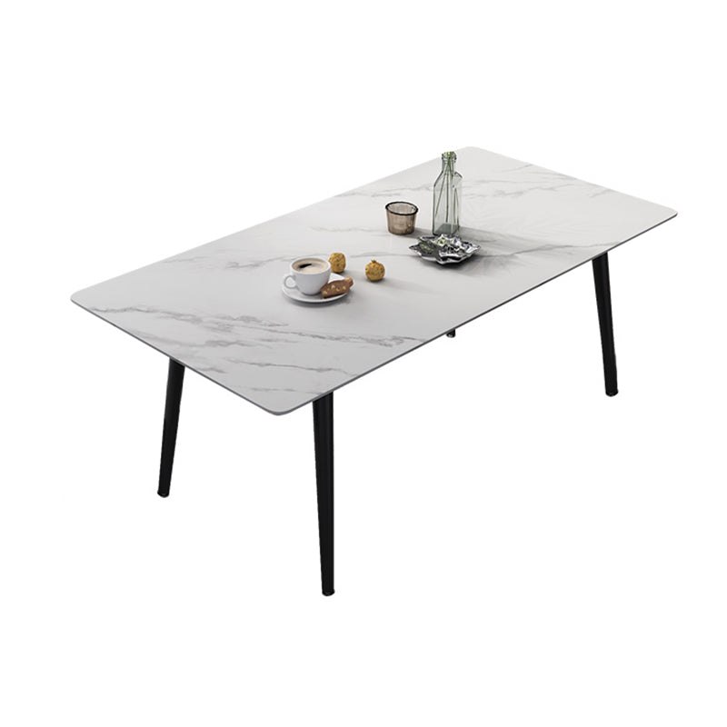 Contemporary Style Sintered Stone Dining Set with Traditional Height Table and Black Leg Base