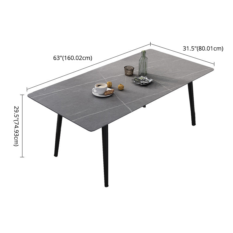 Contemporary Style Sintered Stone Dining Set with Traditional Height Table and Black Leg Base