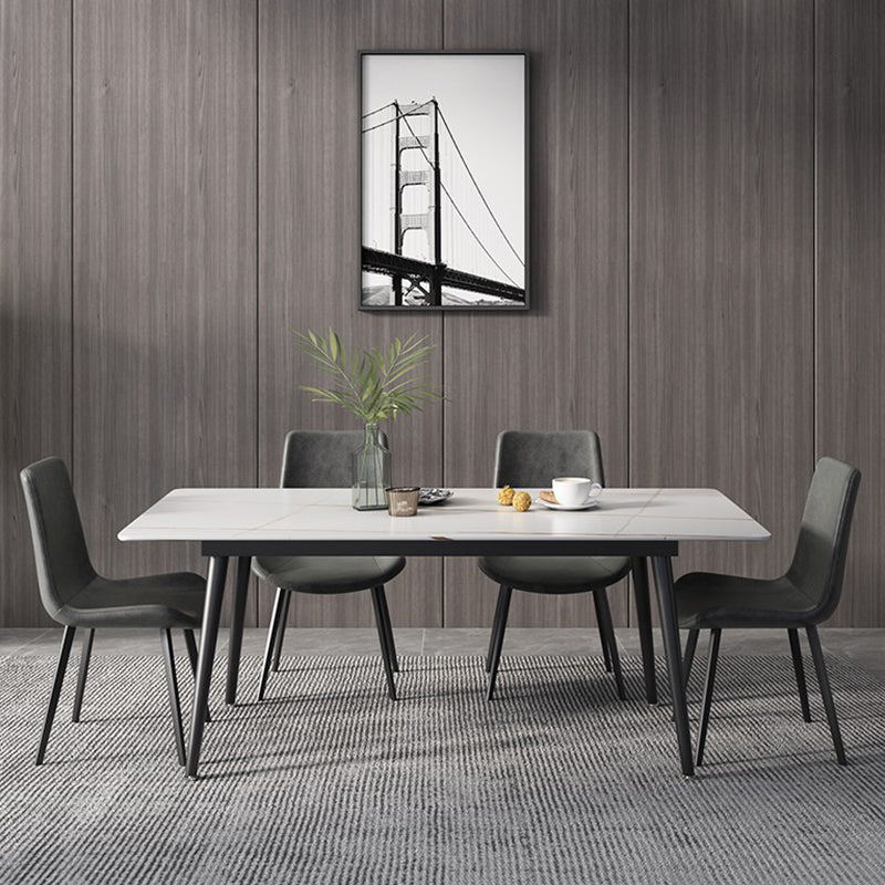 Contemporary Style Sintered Stone Dining Set with Traditional Height Table and Black Leg Base