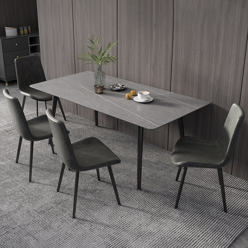Contemporary Style Sintered Stone Dining Set with Traditional Height Table and Black Leg Base