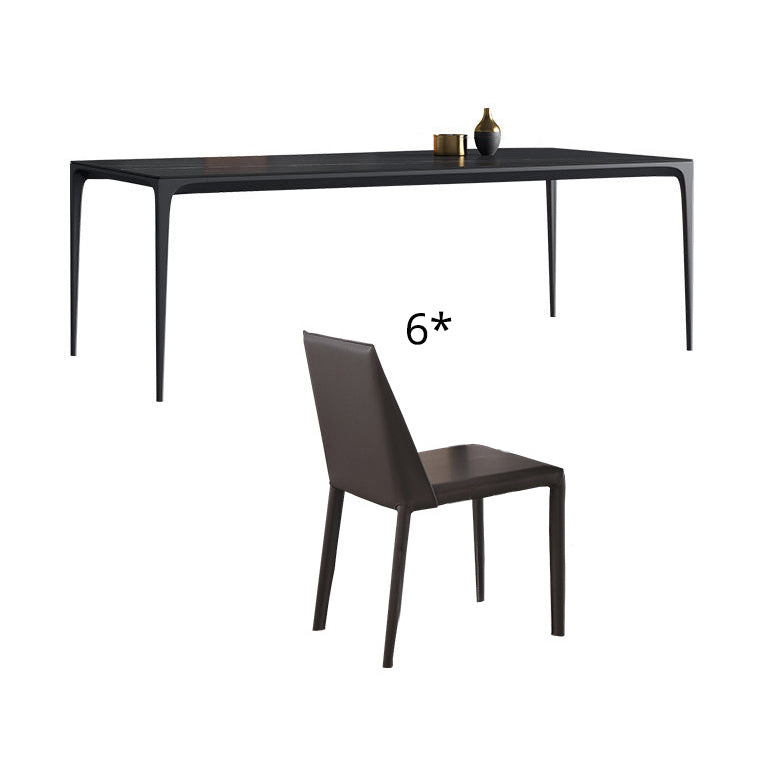 Modern Style Textured Sintered Stone Dining Table Rectangular Dining Table Set with Metal Base