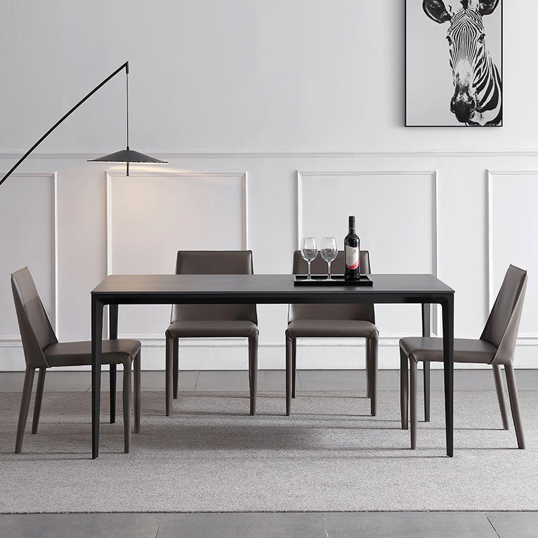 Modern Style Textured Sintered Stone Dining Table Rectangular Dining Table Set with Metal Base