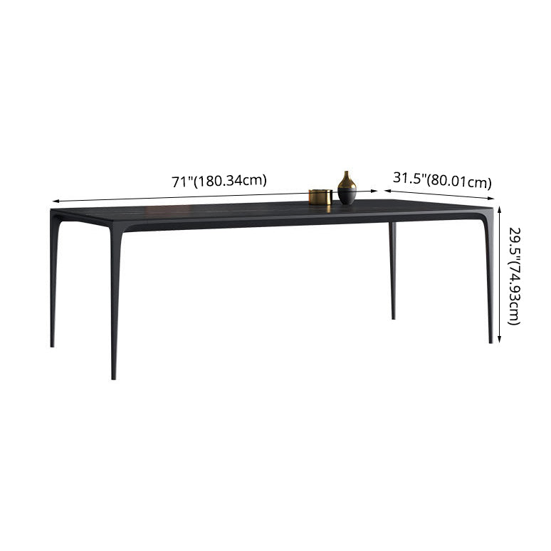 Modern Style Textured Sintered Stone Dining Table Rectangular Dining Table Set with Metal Base