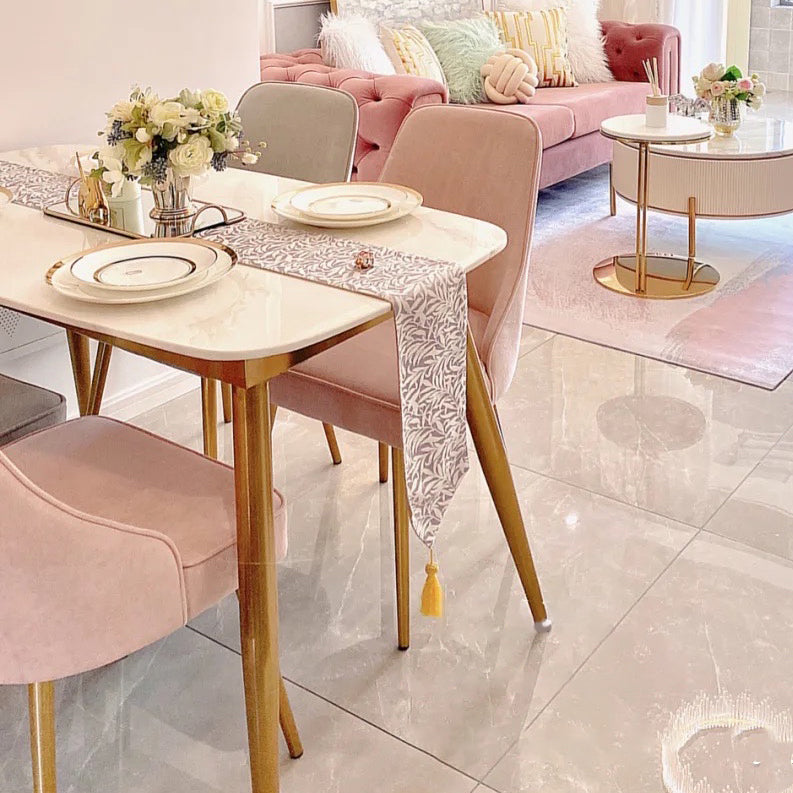 Scandinavian Sintered Stone White Dining Set Rectangle Standard Dining Set for Kitchen