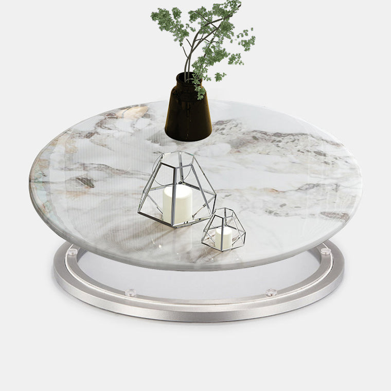 Scandinavian Sintered Stone Table Set of 5/7 with Round Table Dining Set with Leather Chairs