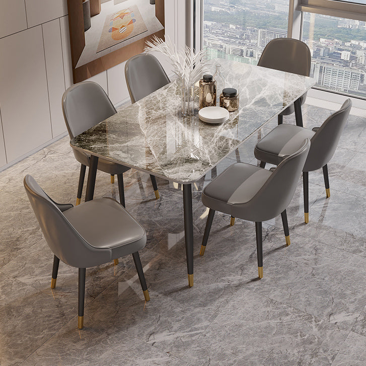 Scandinavian Dining Room Furniture Set Sintered Stone Rectangular Dining Table with Metal Base