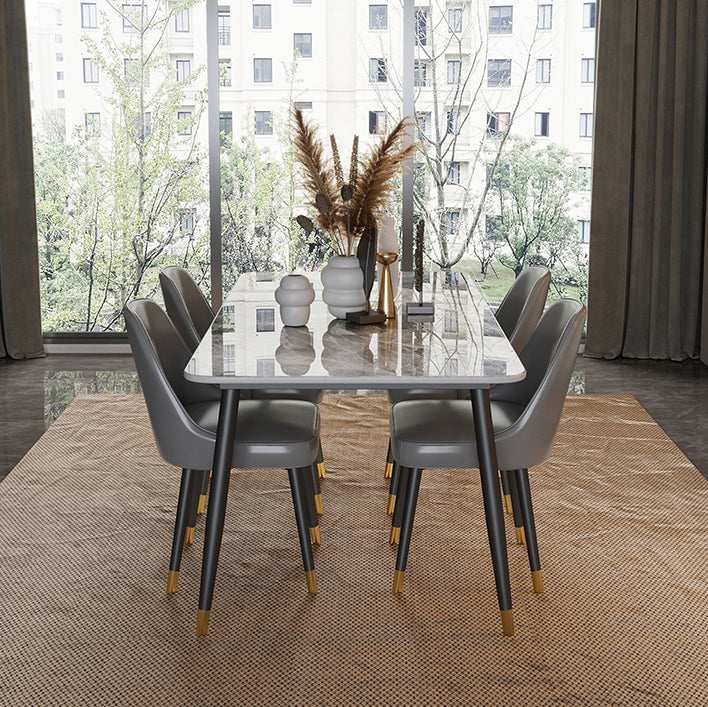 Scandinavian Dining Room Furniture Set Sintered Stone Rectangular Dining Table with Metal Base