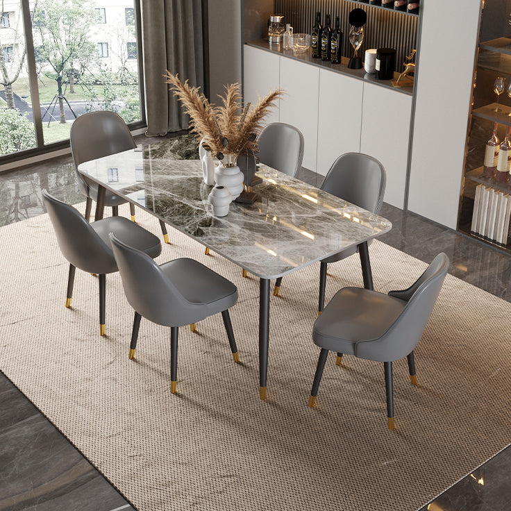 Scandinavian Dining Room Furniture Set Sintered Stone Rectangular Dining Table with Metal Base