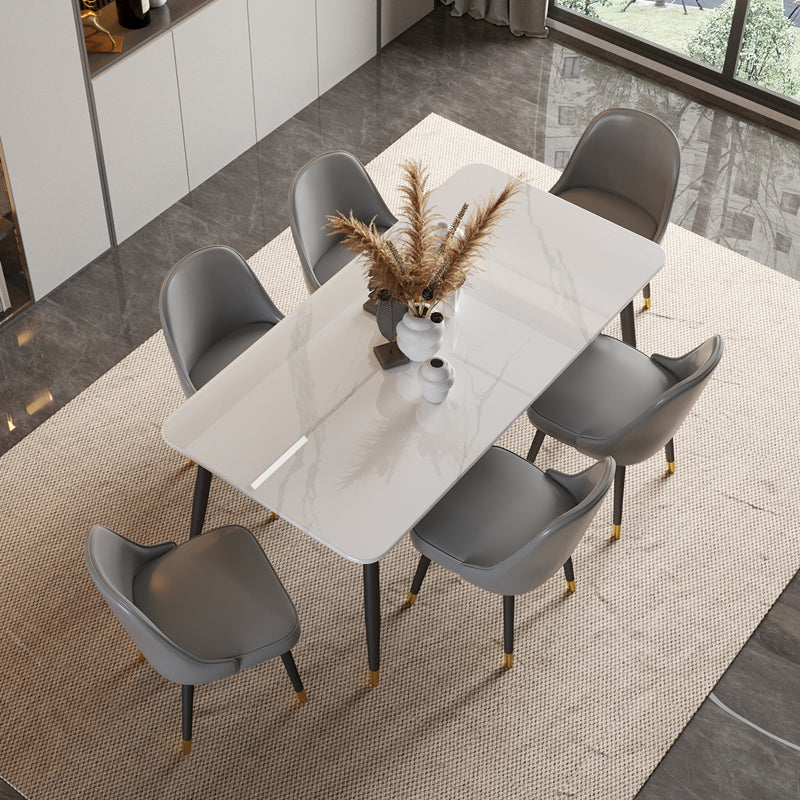 Scandinavian Dining Room Furniture Set Sintered Stone Rectangular Dining Table with Metal Base