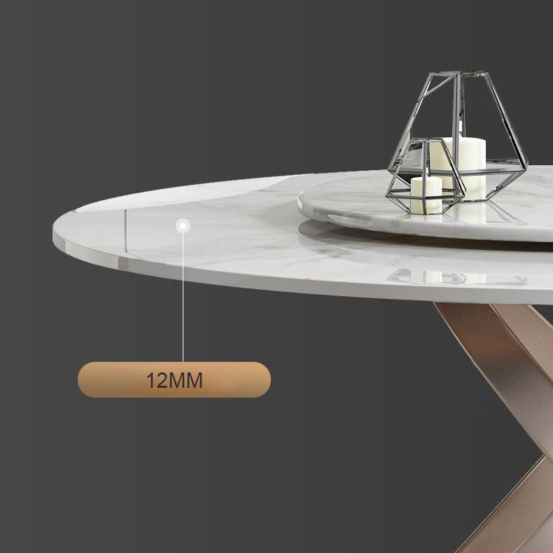 Scandinavian Sintered Stone Table Set of 5/7 with Round Table Dining Set with Leather Chairs