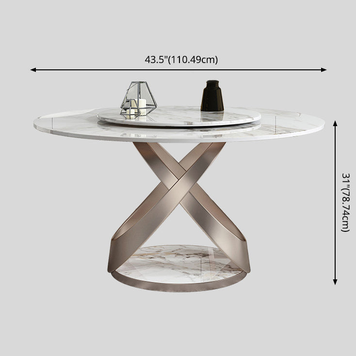 Scandinavian Sintered Stone Table Set of 5/7 with Round Table Dining Set with Leather Chairs