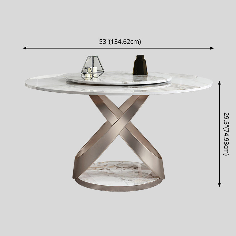 Scandinavian Sintered Stone Table Set of 5/7 with Round Table Dining Set with Leather Chairs