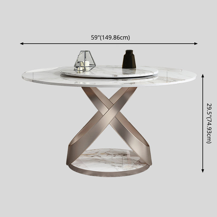 Scandinavian Sintered Stone Table Set of 5/7 with Round Table Dining Set with Leather Chairs