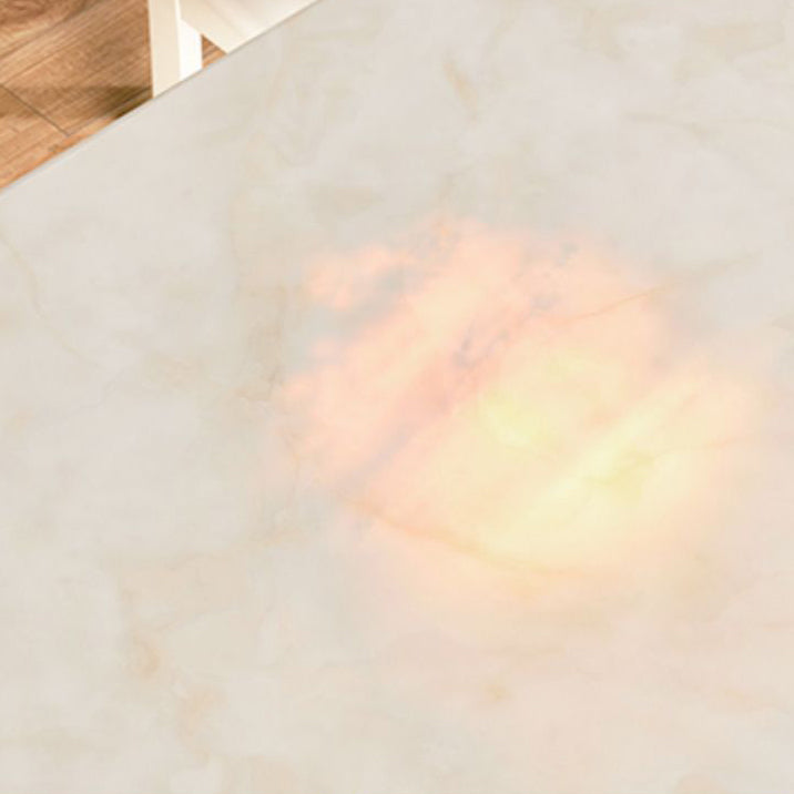 Victorian Style Marble Dining Set with White Rectangle Shape Table and 4 Legs Base for Home Use