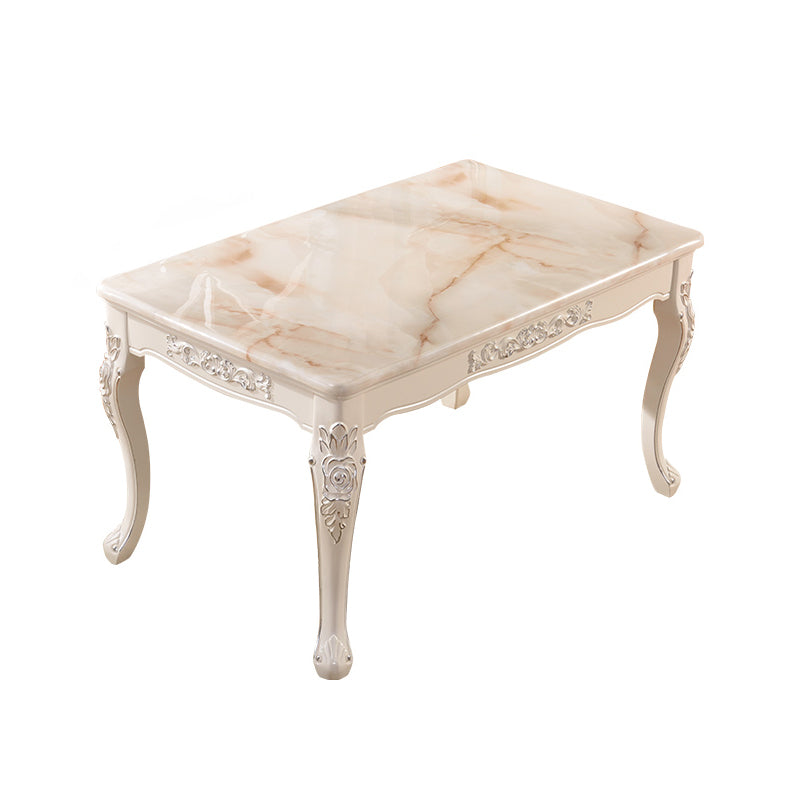 Victorian Style Marble Dining Set with White Rectangle Shape Table and 4 Legs Base for Home Use