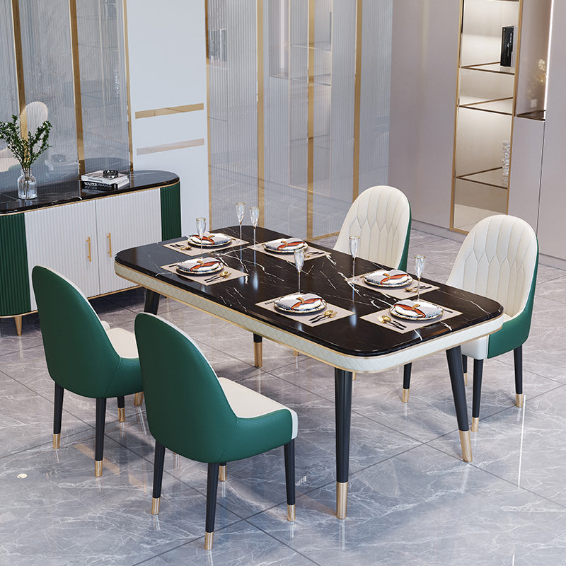 Dining Room Set Contemporary Marble Rectangle Table Black Dining Set with 4 Legs Base
