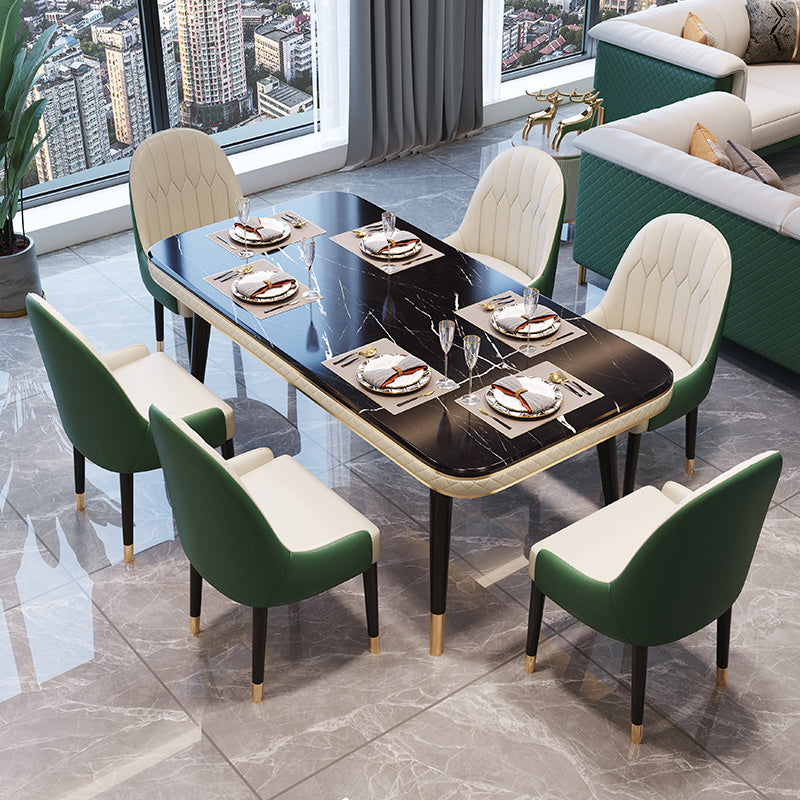 Dining Room Set Contemporary Marble Rectangle Table Black Dining Set with 4 Legs Base